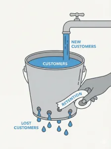 კლიენტების შენარჩუნება - გადინების (Leaky Bucket) შეჩერება.